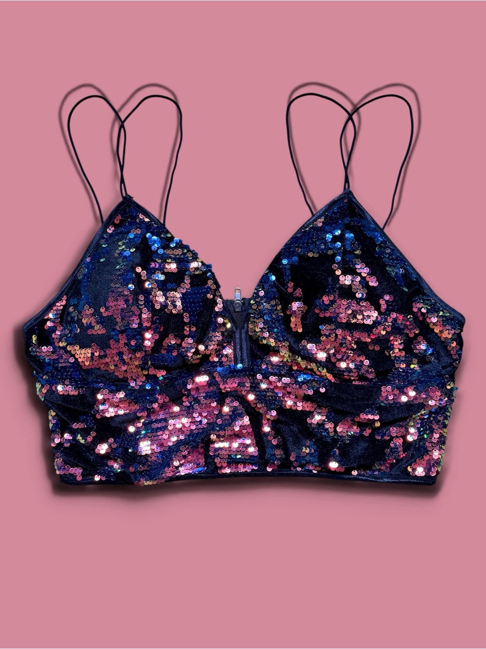 Milk + Honey Iridescent Multicolor Sequin V-Neck Crop Top Size XL